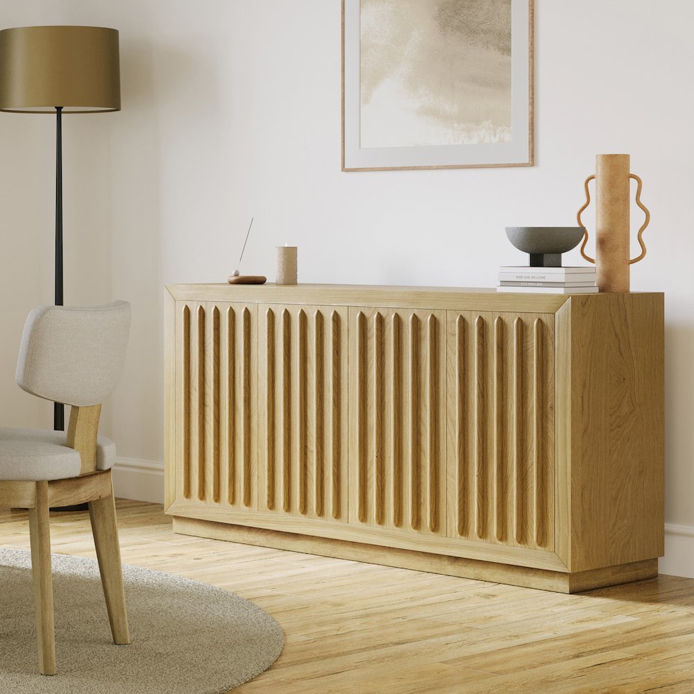 Maven 60" Mid-Century Modern Fluted Four Door Sideboard Storage Cabinet. Picture 9