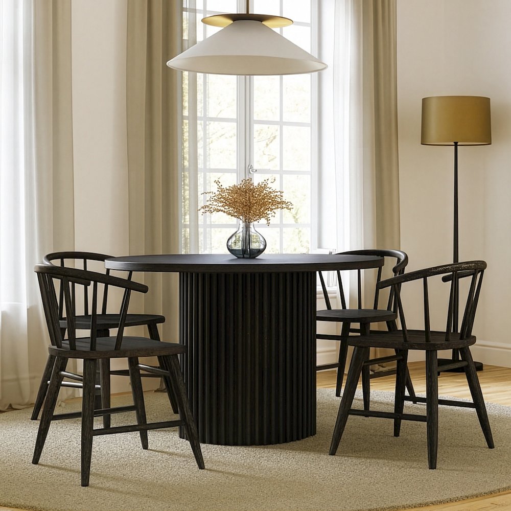 Auden 48" Round Mid-Century Modern Fluted Pedestal Base Dining Table. Picture 2