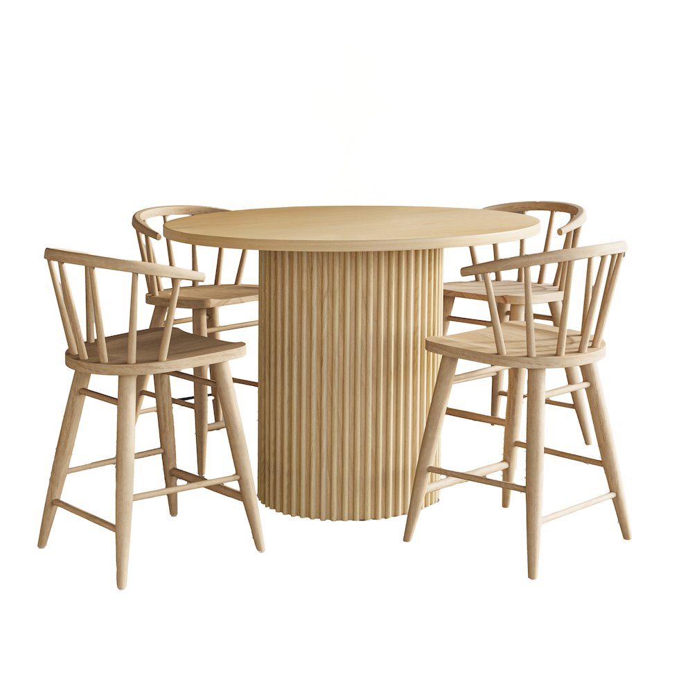 5-Piece Counter Height Dining Set with Round Table and Spindle Back Barstools. Picture 1