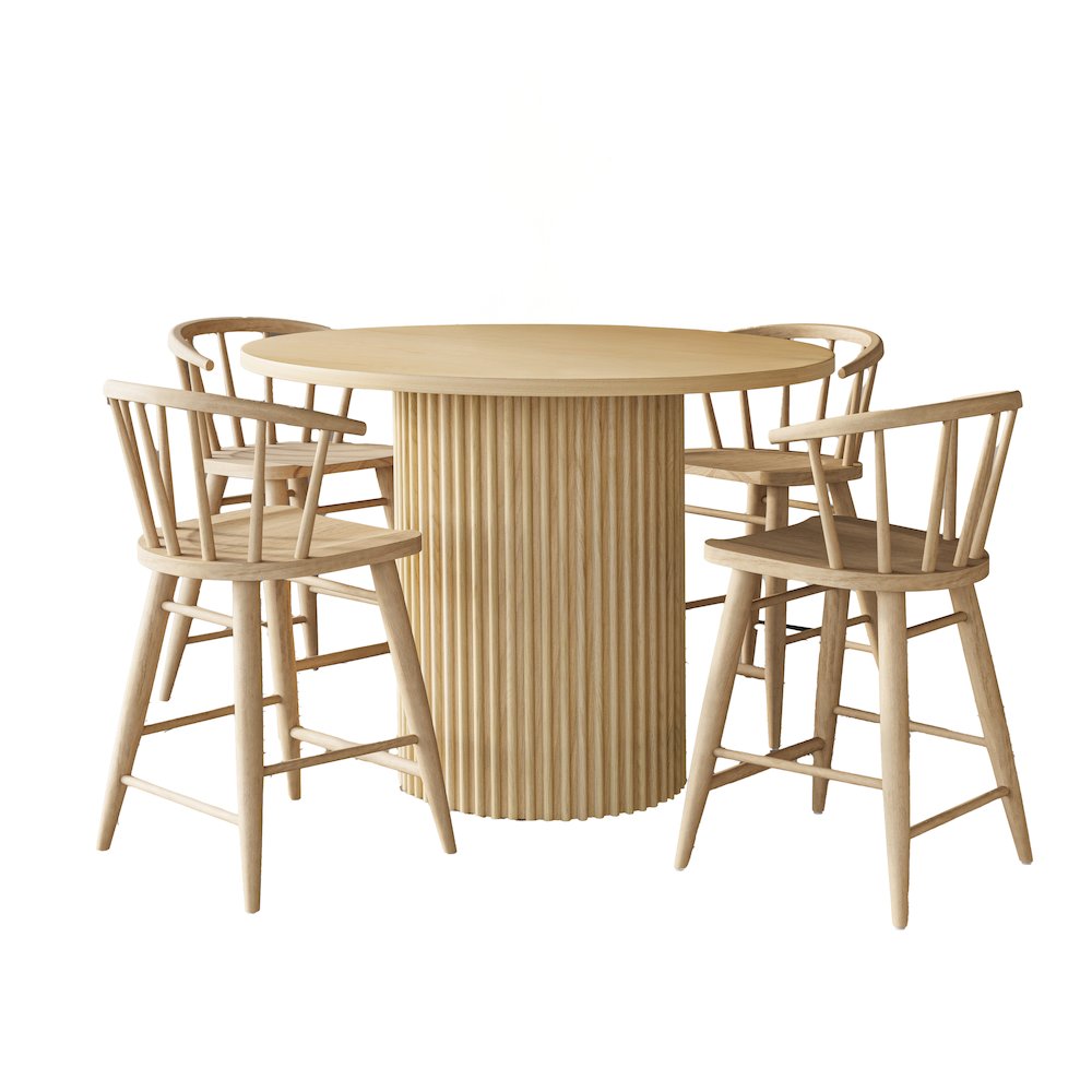5-Piece Counter Height Dining Set with Round Table and Spindle Back Barstools. Picture 2