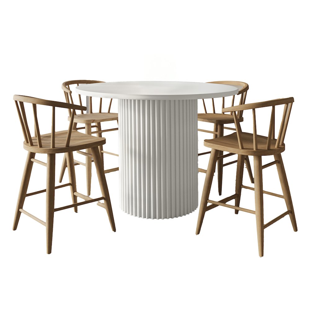 5-Piece Counter Height Dining Set with Round Table and Spindle Back Barstools. Picture 1