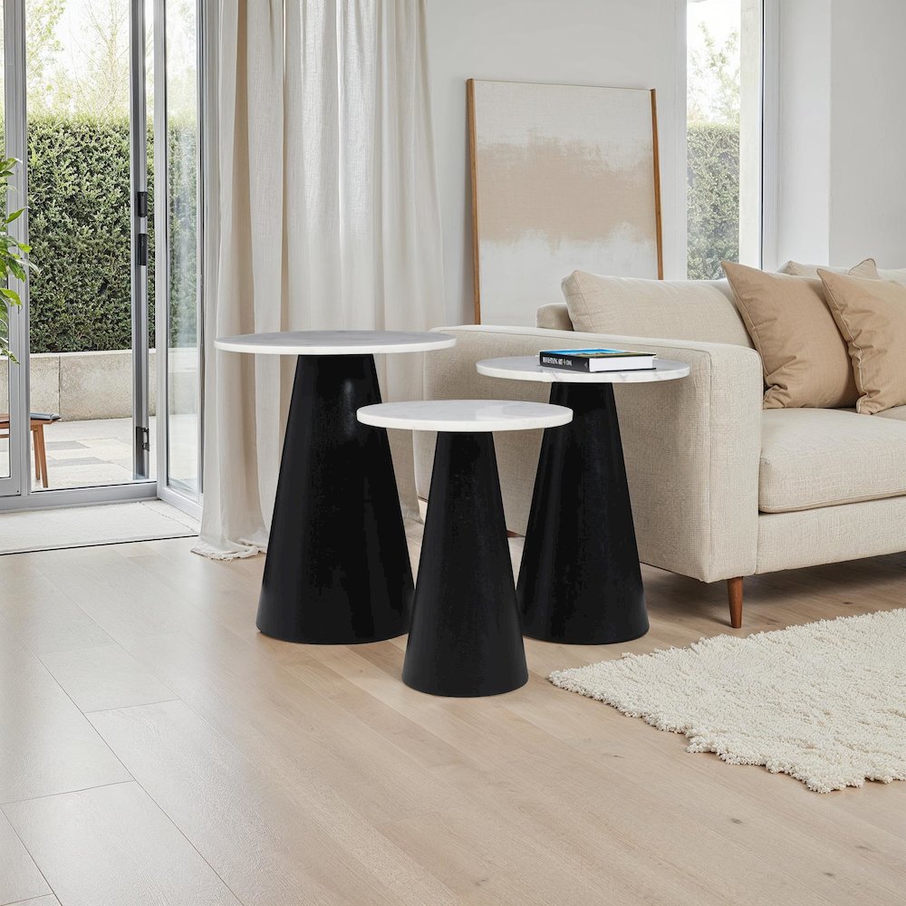 Nolan Marble Top Three Pack Solid Wood Accent Table Set. Picture 6