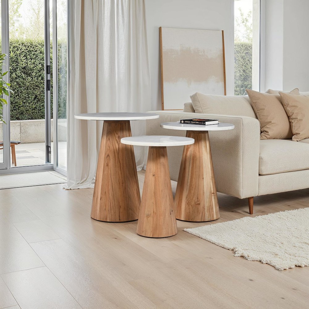 Nolan Marble Top Three Pack Solid Wood Accent Table Set. Picture 6