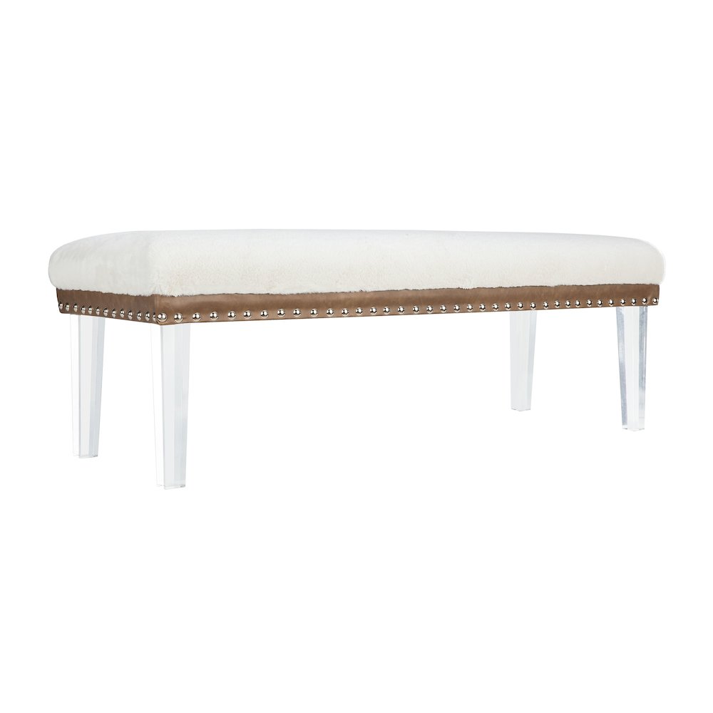 Brianna Modern Luxury Faux Fur Upholstered Bench with Clear Acrylic Legs. Picture 2