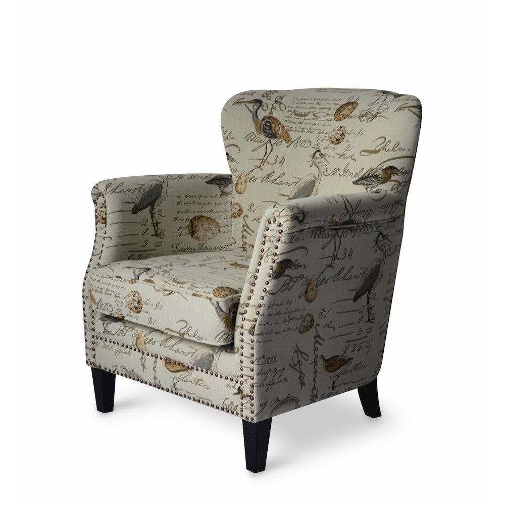 Phoebe Avian Bird Pattern Upholstered Accent Chair with Nailhead Trim. Picture 3