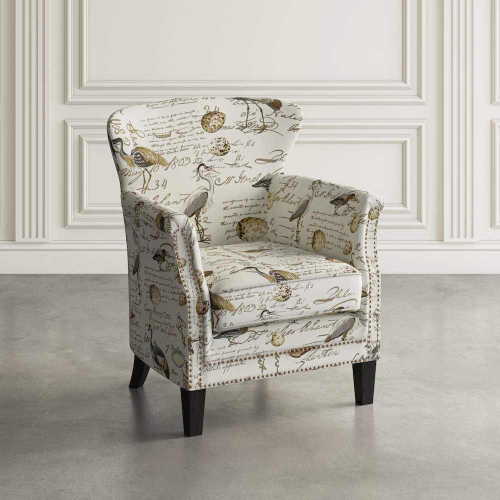 Phoebe Avian Bird Pattern Upholstered Accent Chair with Nailhead Trim. Picture 7