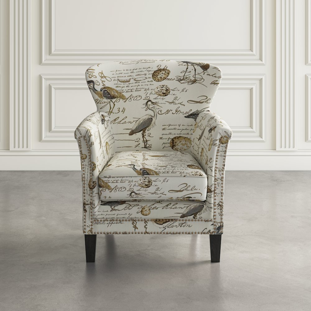 Phoebe Avian Bird Pattern Upholstered Accent Chair with Nailhead Trim. Picture 6
