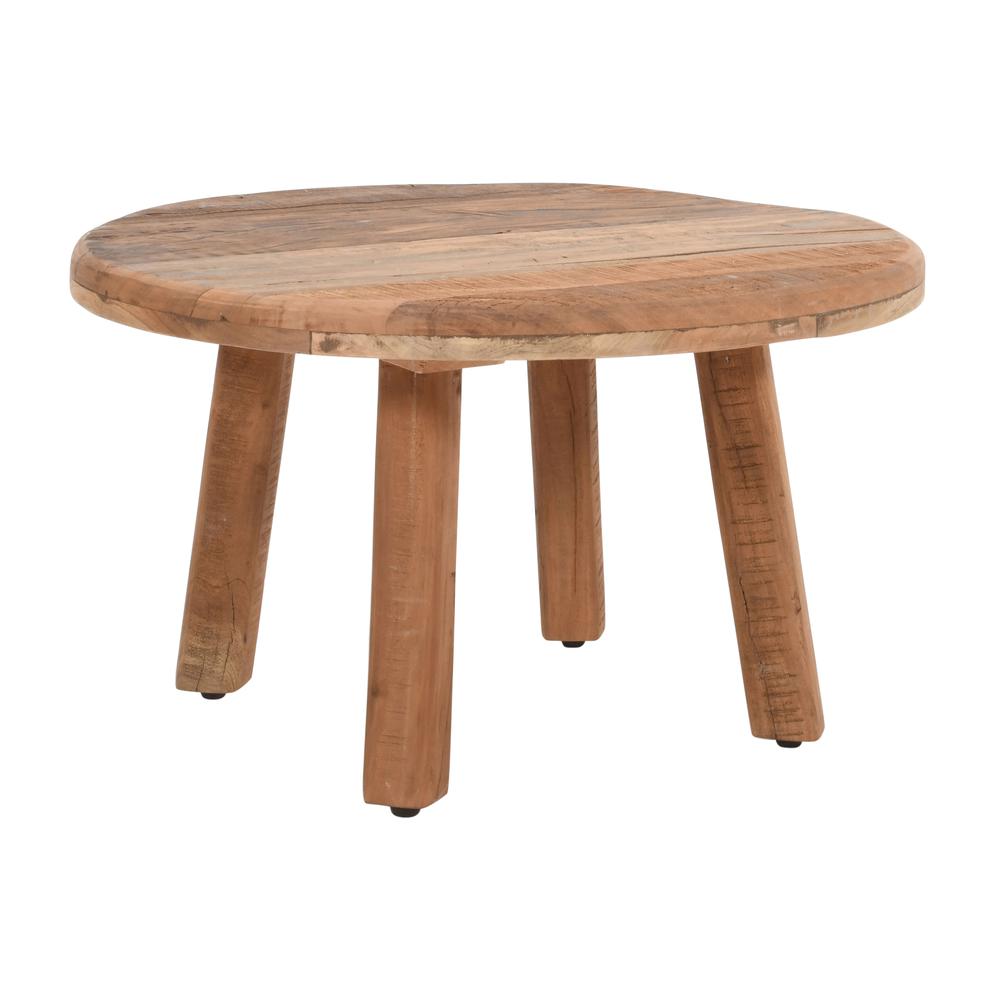 4" Round Rustic Reclaimed Solid Wood Coffee Table. Picture 2