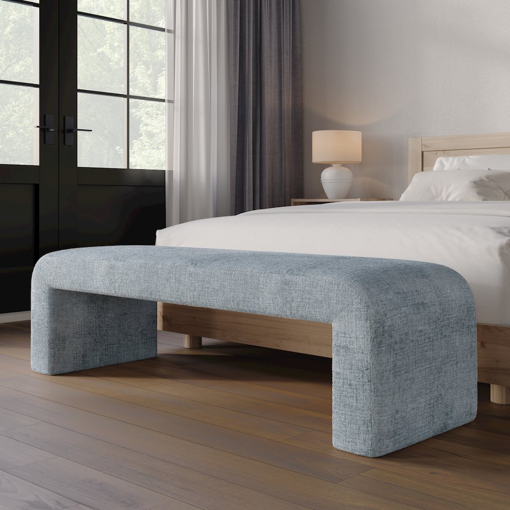 Sophia Modern Luxury Curved Upholstered Waterfall Jacquard Bench - Large. Picture 5