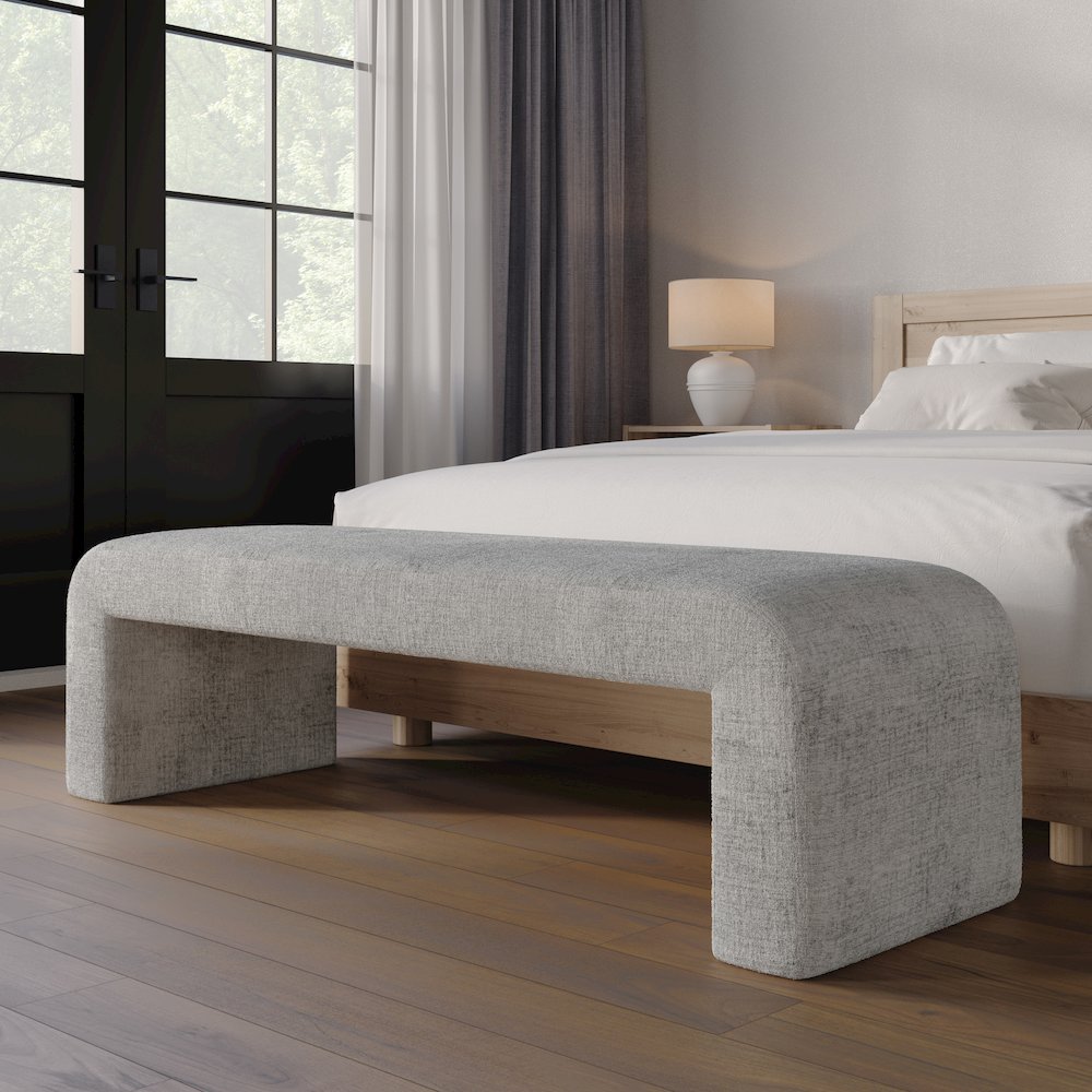 Sophia Modern Luxury Curved Upholstered Waterfall Jacquard Bench - Large. Picture 5