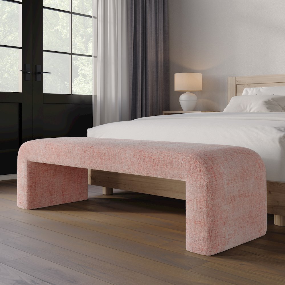 Sophia Modern Luxury Curved Upholstered Waterfall Jacquard Bench - Large. Picture 5