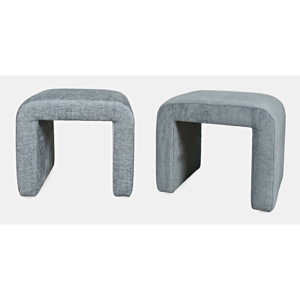 Modern Curved Upholstered Waterfall Jacquard Petite Ottoman Bench - Set of 2. Picture 7