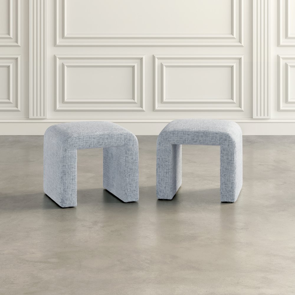 Modern Curved Upholstered Waterfall Jacquard Petite Ottoman Bench - Set of 2. Picture 9