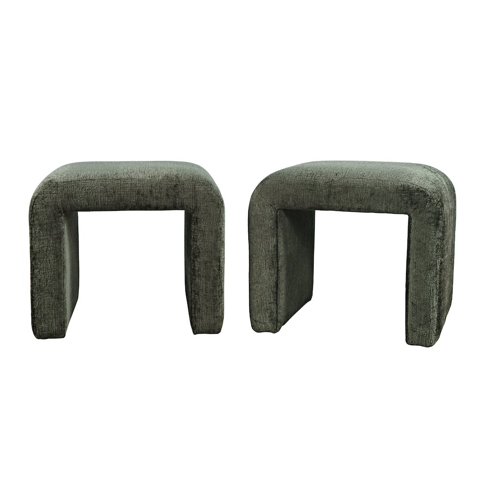 Modern Curved Upholstered Waterfall Jacquard Petite Ottoman Bench - Set of 2. Picture 5