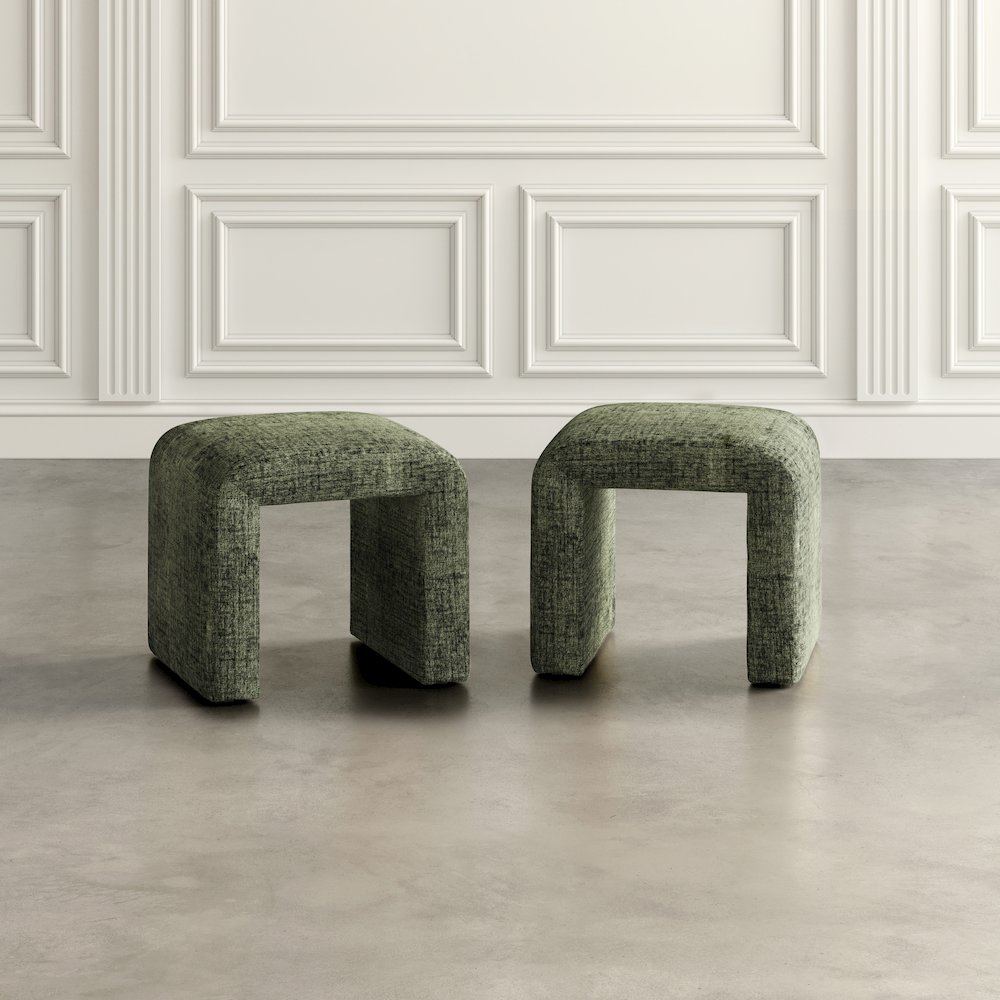 Modern Curved Upholstered Waterfall Jacquard Petite Ottoman Bench - Set of 2. Picture 7
