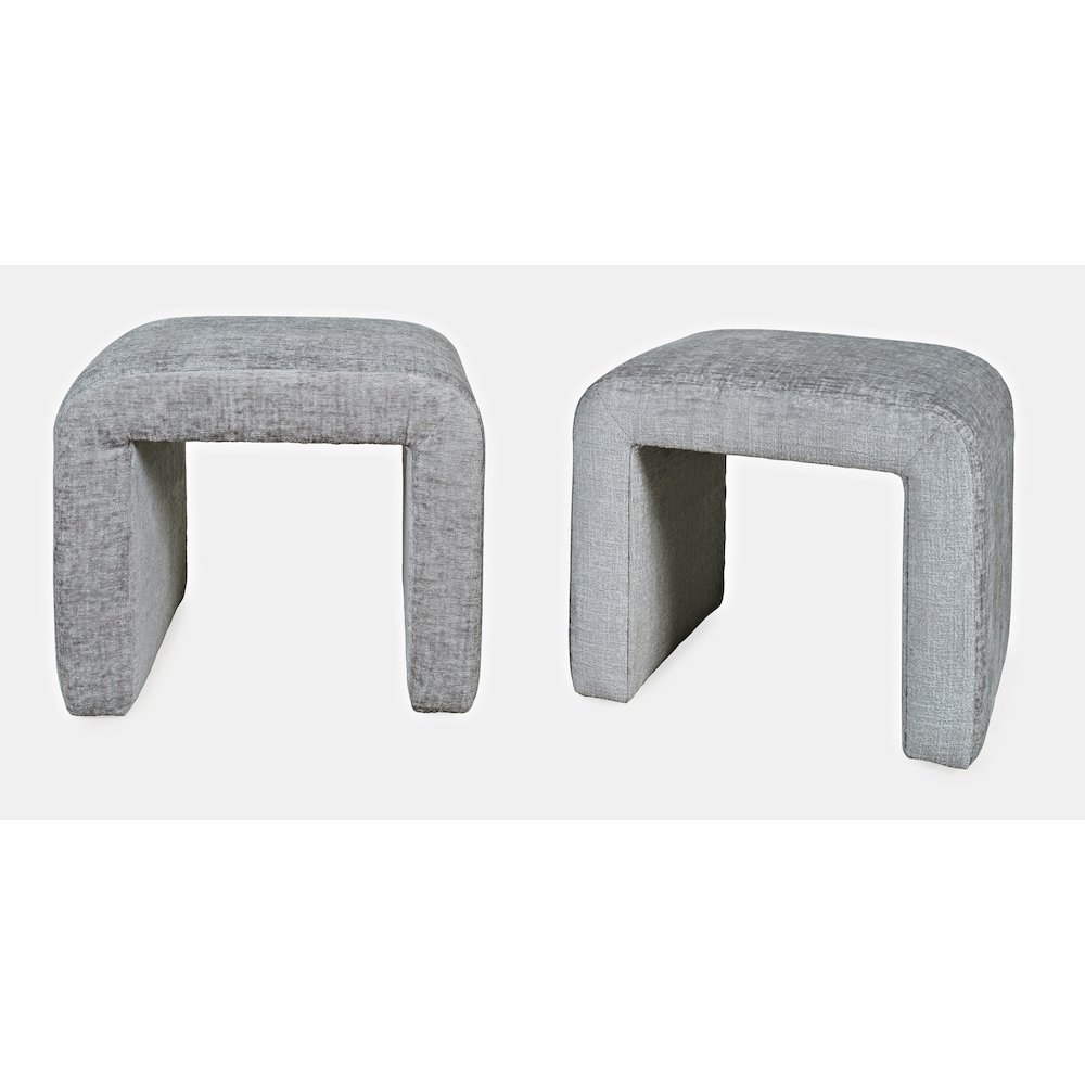 Modern Curved Upholstered Waterfall Jacquard Petite Ottoman Bench - Set of 2. Picture 8