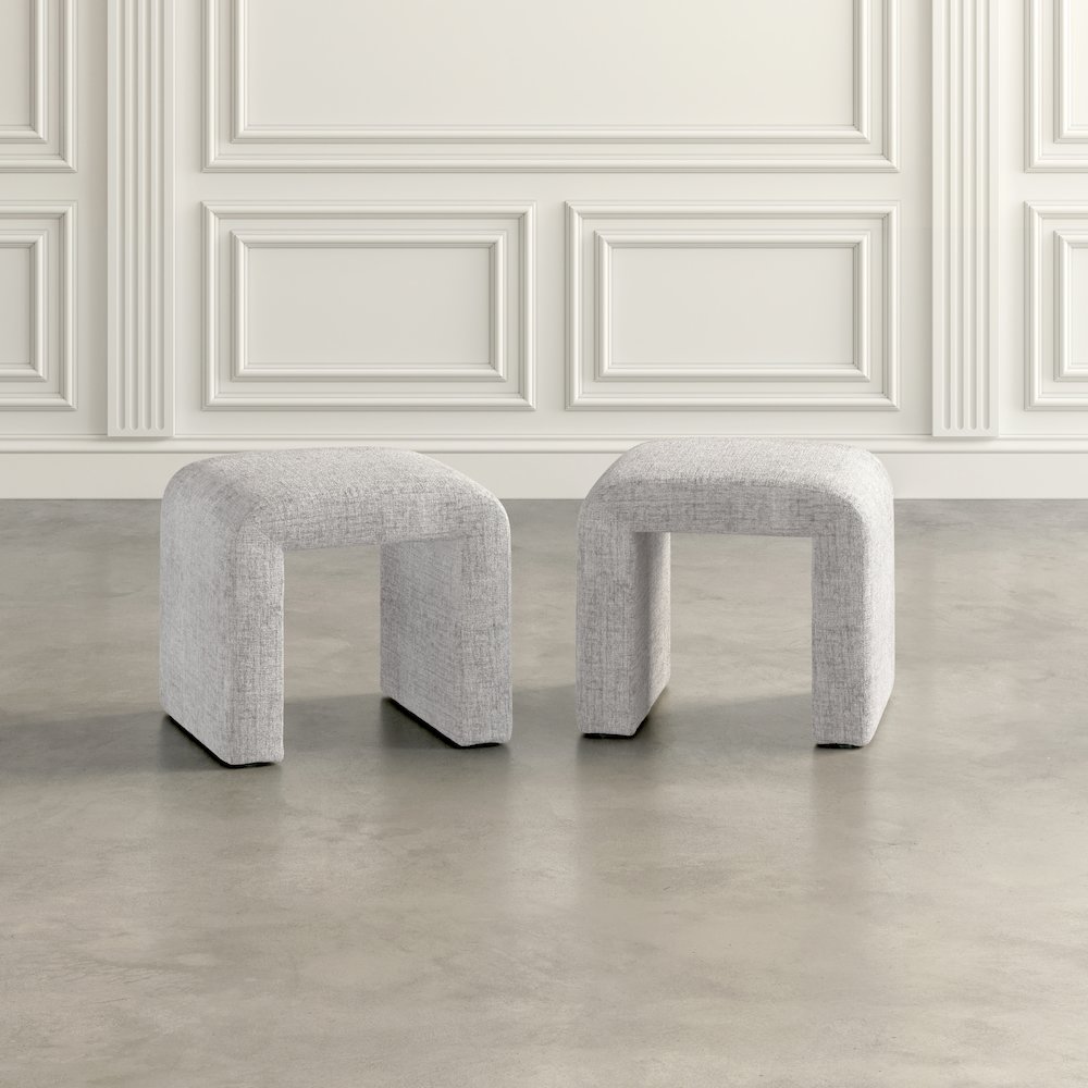 Modern Curved Upholstered Waterfall Jacquard Petite Ottoman Bench - Set of 2. Picture 10