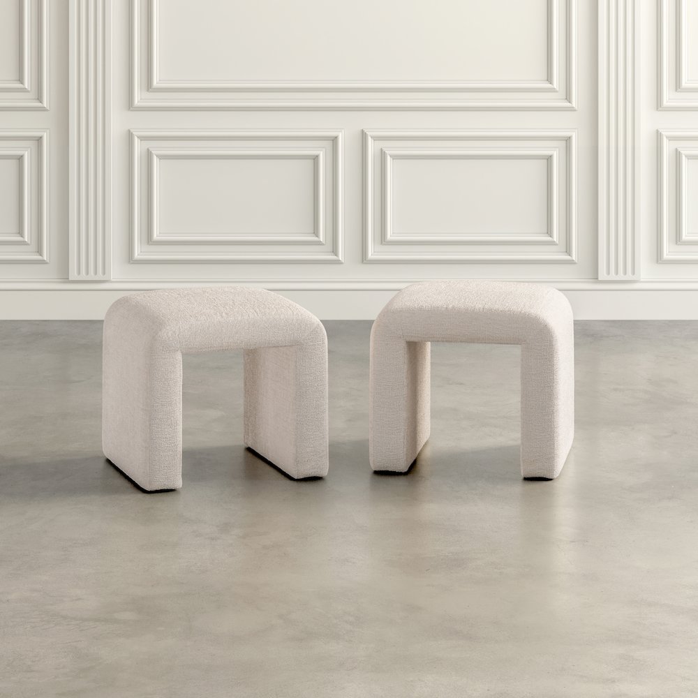Modern Curved Upholstered Waterfall Jacquard Petite Ottoman Bench - Set of 2. Picture 9