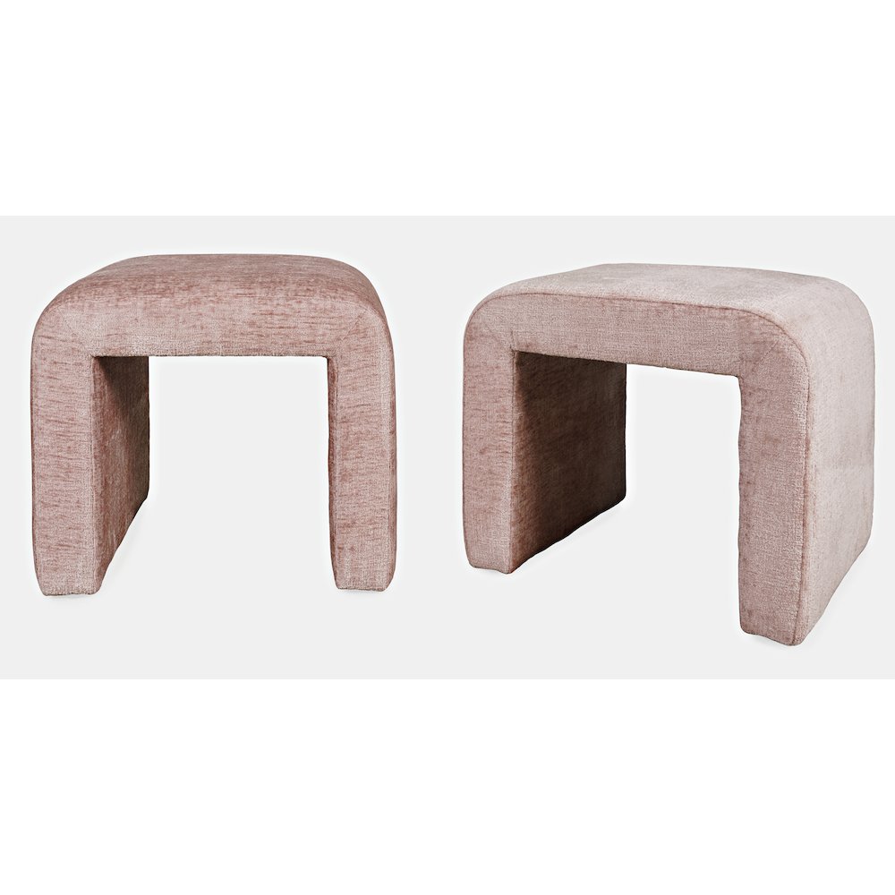 Modern Curved Upholstered Waterfall Jacquard Petite Ottoman Bench - Set of 2. Picture 7