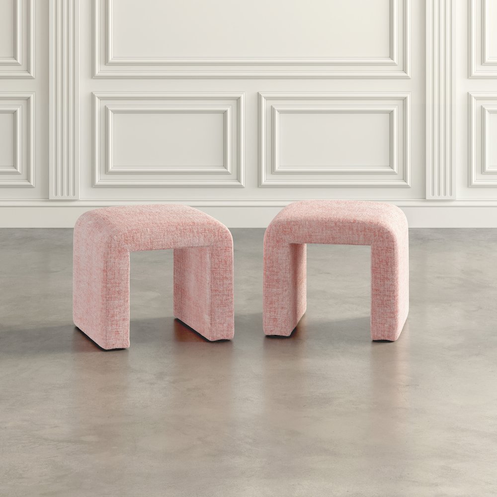 Modern Curved Upholstered Waterfall Jacquard Petite Ottoman Bench - Set of 2. Picture 9