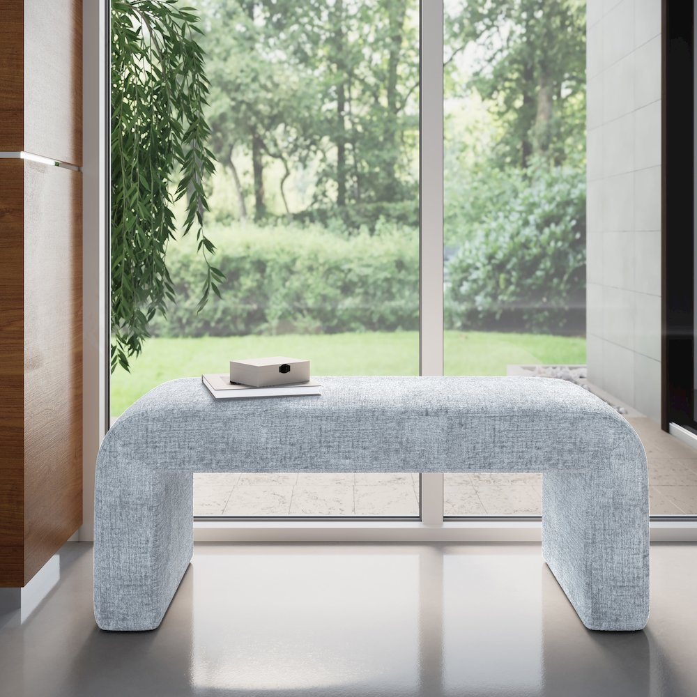 Sophia Modern Luxury Curved Upholstered Waterfall Jacquard Bench - Small. Picture 4