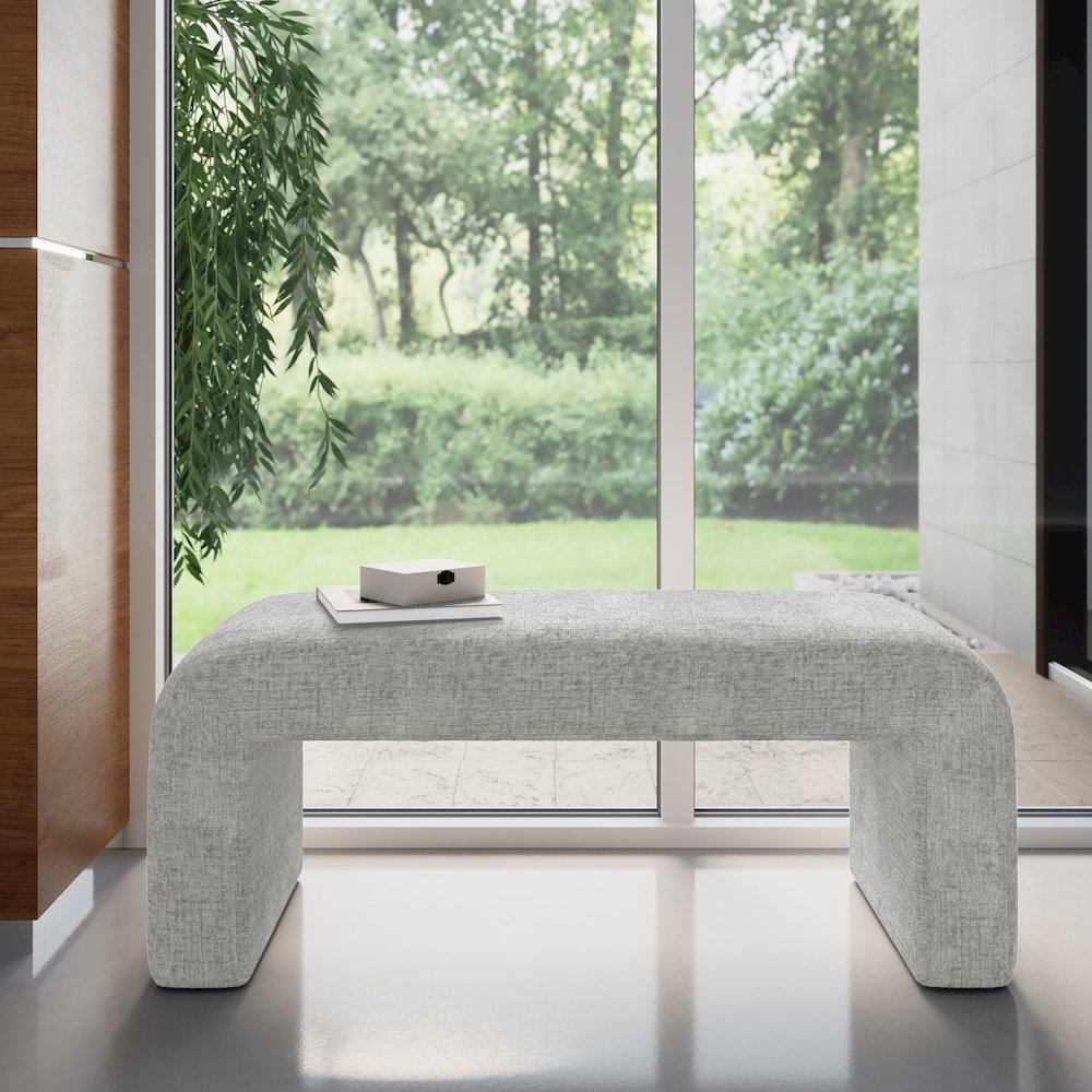 Sophia Modern Luxury Curved Upholstered Waterfall Jacquard Bench - Small. Picture 4