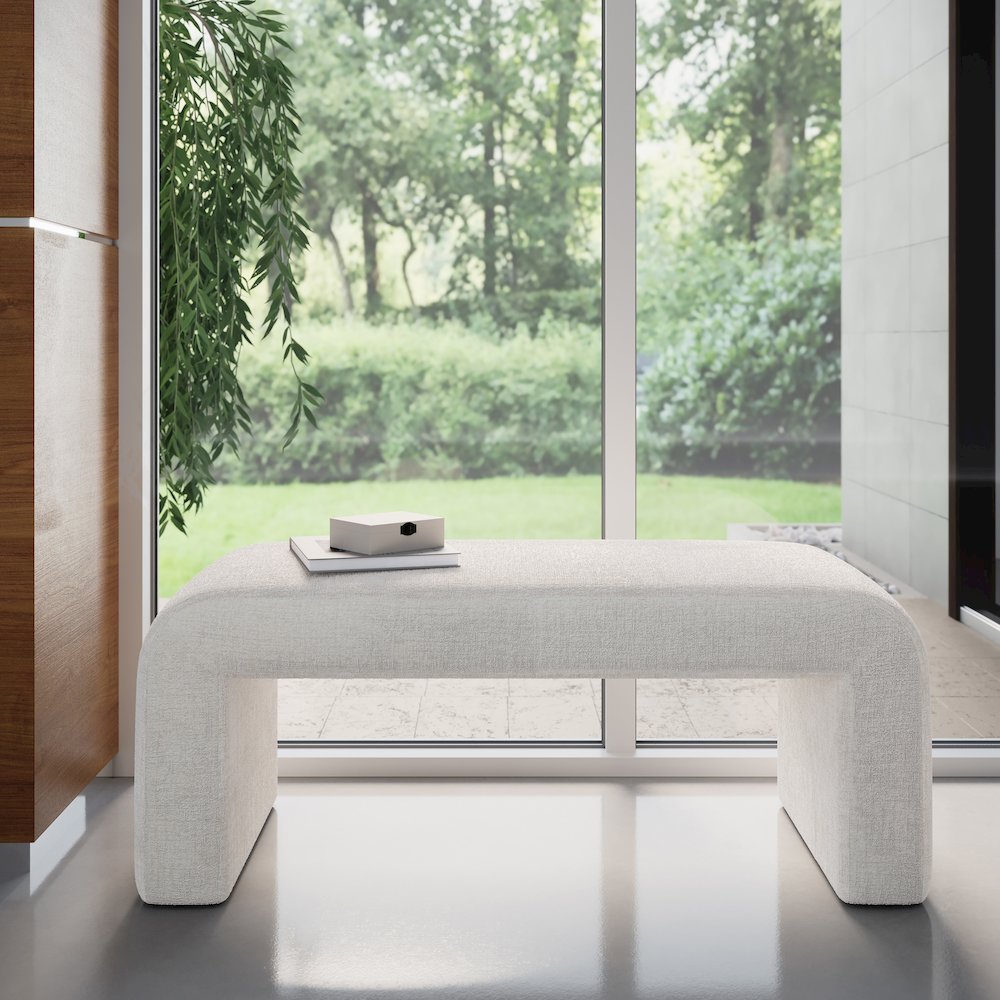 Sophia Modern Luxury Curved Upholstered Waterfall Jacquard Bench - Small. Picture 4