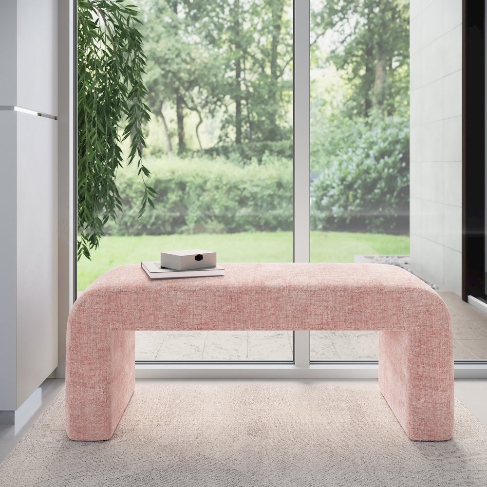 Sophia Modern Luxury Curved Upholstered Waterfall Jacquard Bench - Small. Picture 4