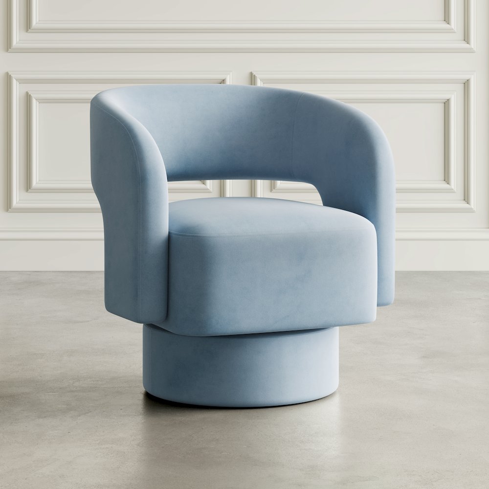 Mid-Century Modern Upholstered Split-Back Curved Sculpture Swivel Accent Chair. Picture 9