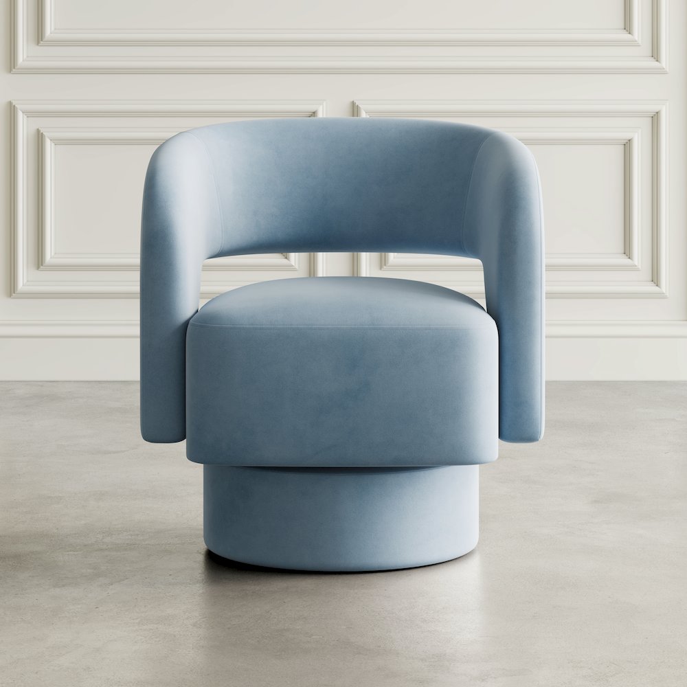 Mid-Century Modern Upholstered Split-Back Curved Sculpture Swivel Accent Chair. Picture 8
