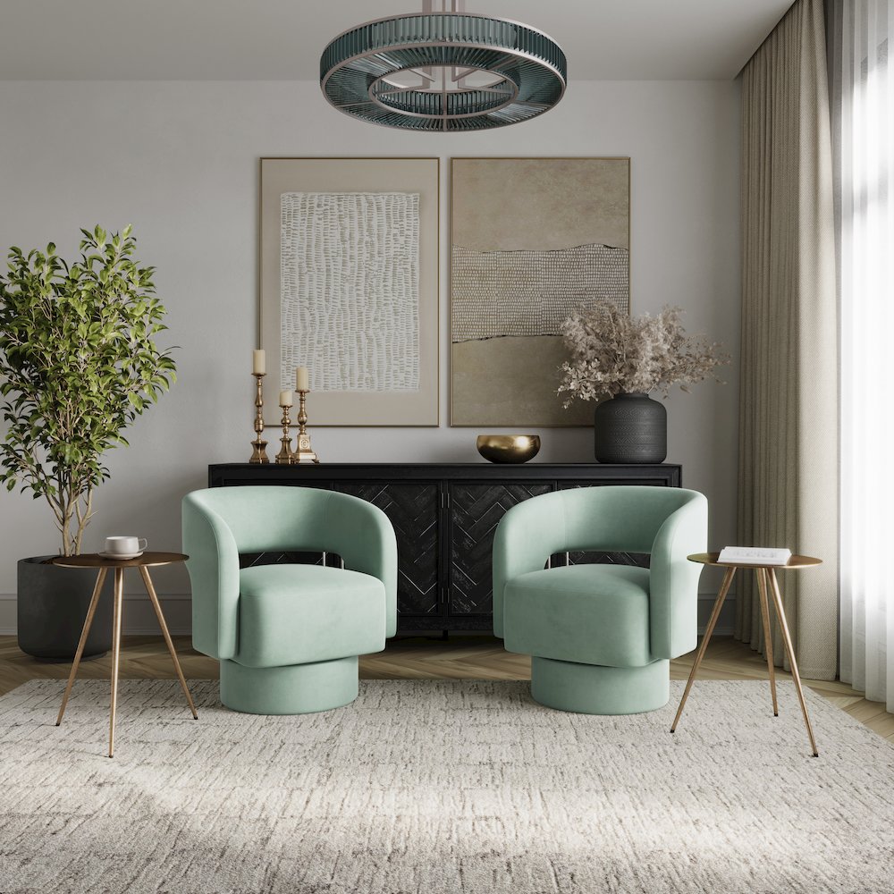Mid-Century Modern Upholstered Split-Back Curved Sculpture Swivel Accent Chair. Picture 7