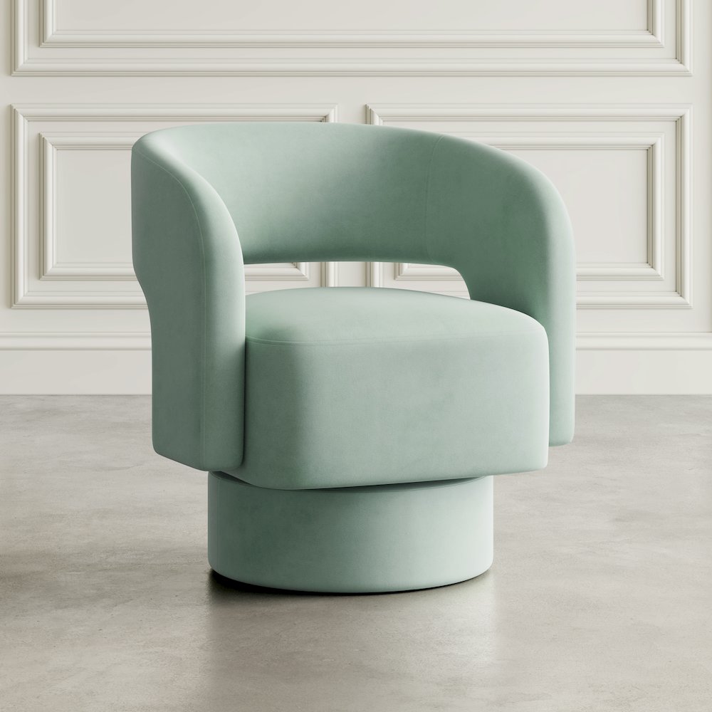 Mid-Century Modern Upholstered Split-Back Curved Sculpture Swivel Accent Chair. Picture 9