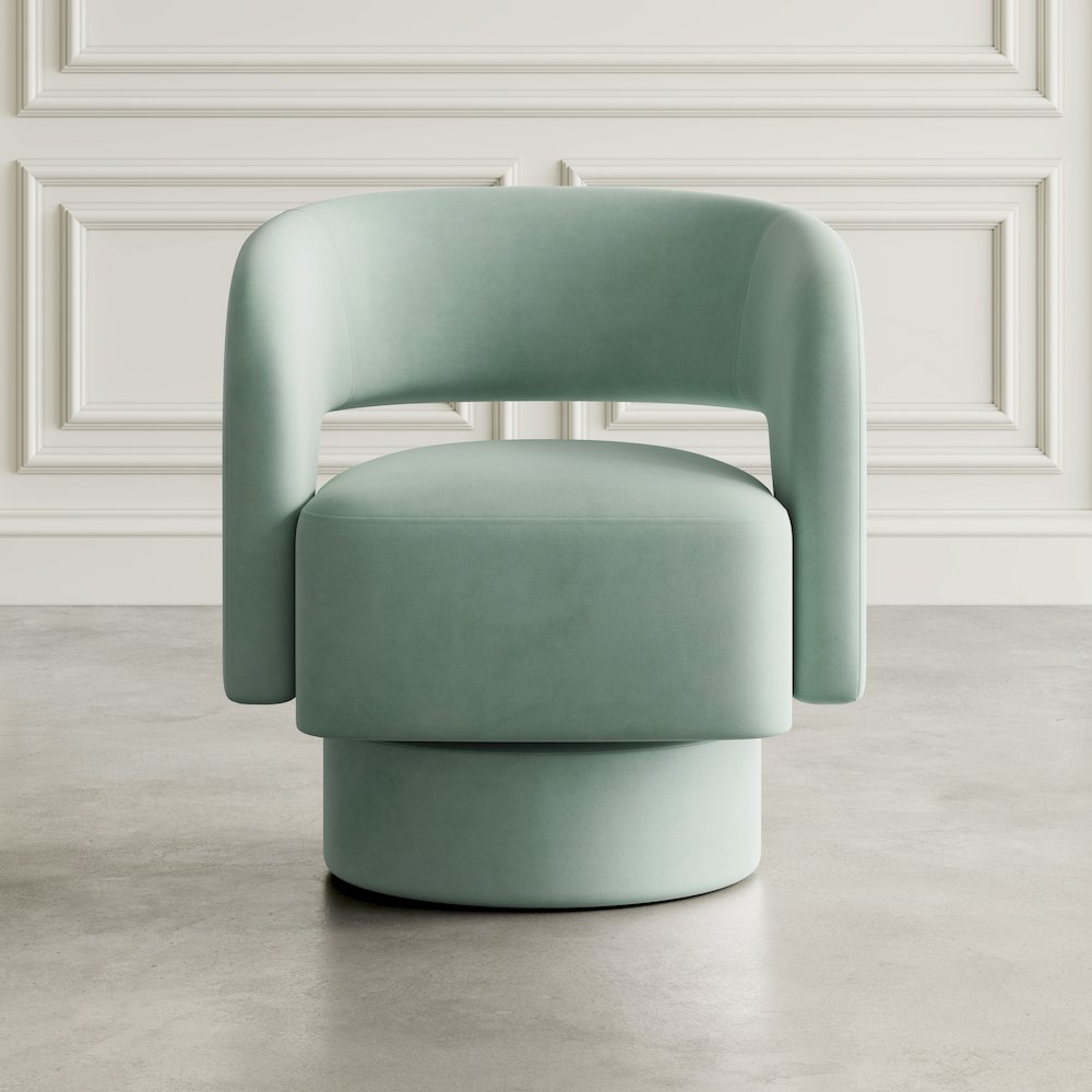 Mid-Century Modern Upholstered Split-Back Curved Sculpture Swivel Accent Chair. Picture 8