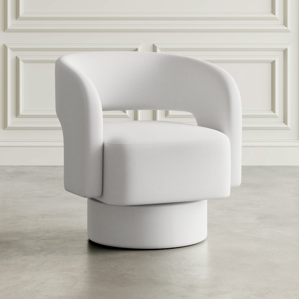 Mid-Century Modern Upholstered Split-Back Curved Sculpture Swivel Accent Chair. Picture 9