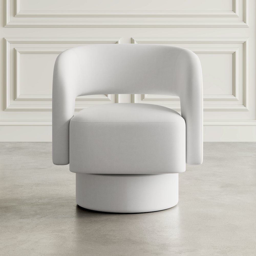 Mid-Century Modern Upholstered Split-Back Curved Sculpture Swivel Accent Chair. Picture 8