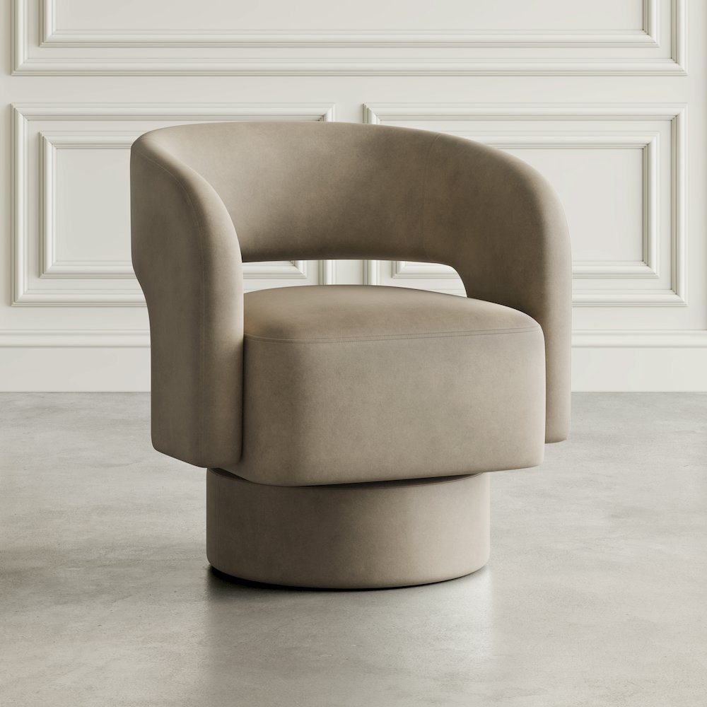 Mid-Century Modern Upholstered Split-Back Curved Sculpture Swivel Accent Chair. Picture 9