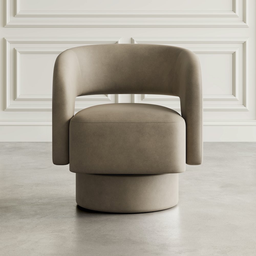 Mid-Century Modern Upholstered Split-Back Curved Sculpture Swivel Accent Chair. Picture 8