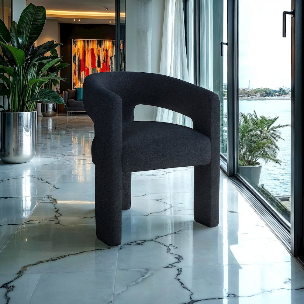 Sven Modern Contemporary Upholstered Three-Leg Curved Back Dining Chair. Picture 6