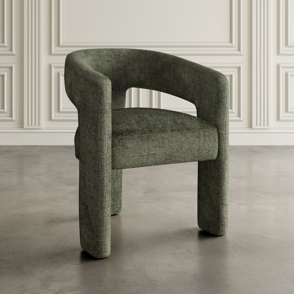 Sven Modern Contemporary Upholstered Three-Leg Curved Back Dining Chair. Picture 9