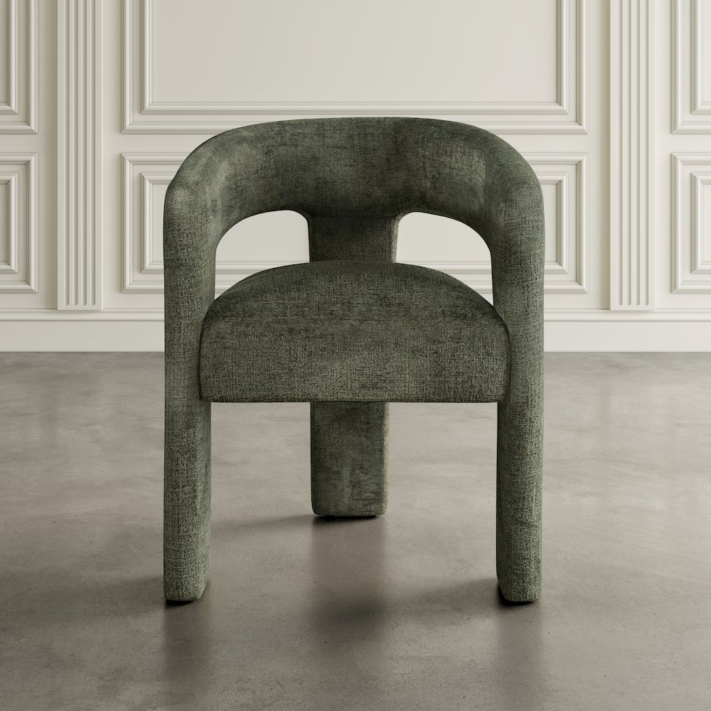 Sven Modern Contemporary Upholstered Three-Leg Curved Back Dining Chair. Picture 8
