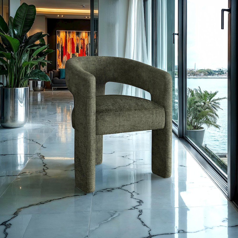 Sven Modern Contemporary Upholstered Three-Leg Curved Back Dining Chair. Picture 7