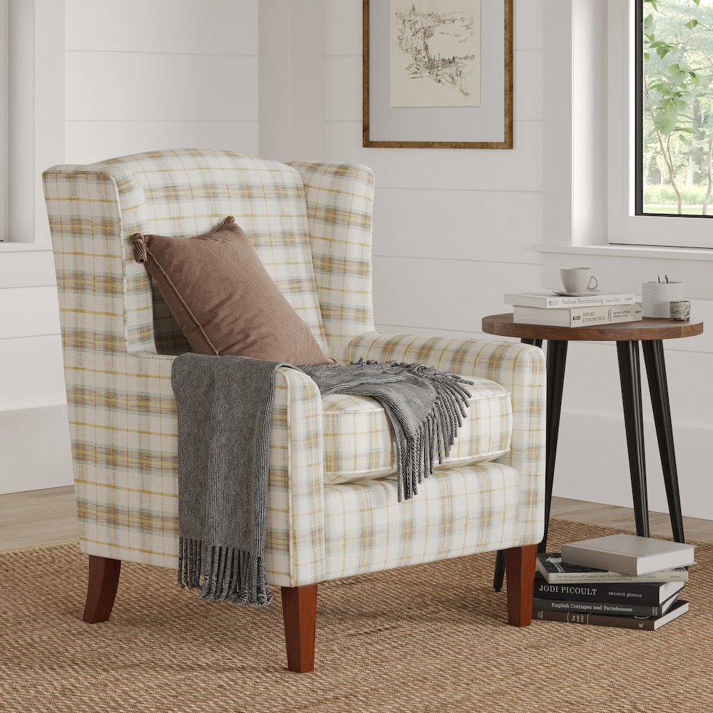 Thompson Traditional Vintage Classic Wingback Upholstered Accent Chair. Picture 7