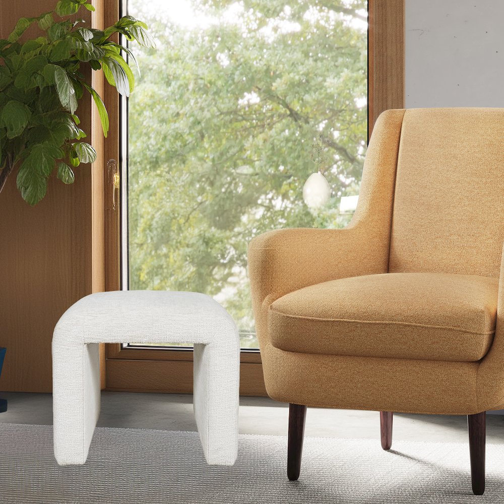 Modern Curved Upholstered Waterfall Jacquard Petite Ottoman Bench - Set of 2. Picture 10