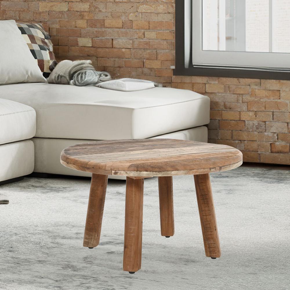 4" Round Rustic Reclaimed Solid Wood Coffee Table. Picture 6