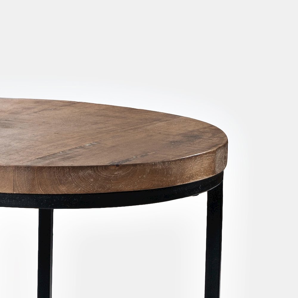 Warner Round Modern Rustic Solid Wood and Metal Nesting End Tables - Set of 3. Picture 4
