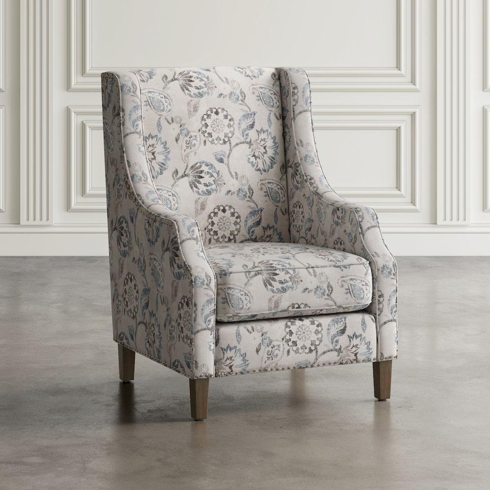 Paisley Fabric Transitional Upholstered Accent Chair with Nailhead Trim. Picture 7