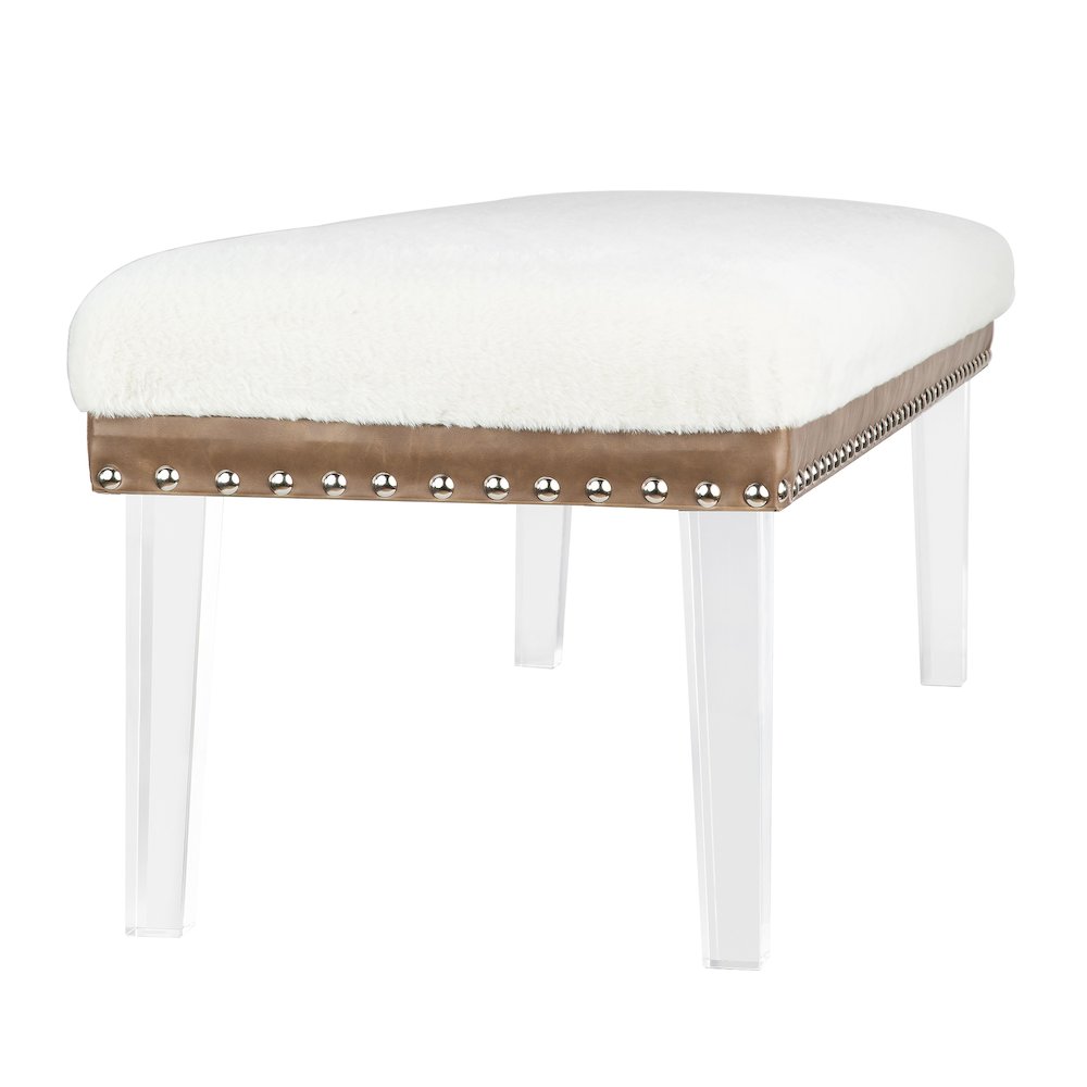 Brianna Modern Luxury Faux Fur Upholstered Bench with Clear Acrylic Legs. Picture 4