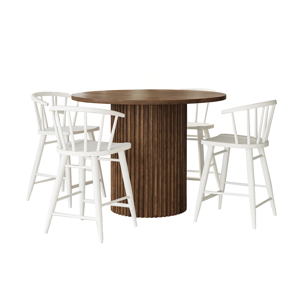 5-Piece Counter Height Dining Set with Round Table and Spindle Back Barstools. Picture 1