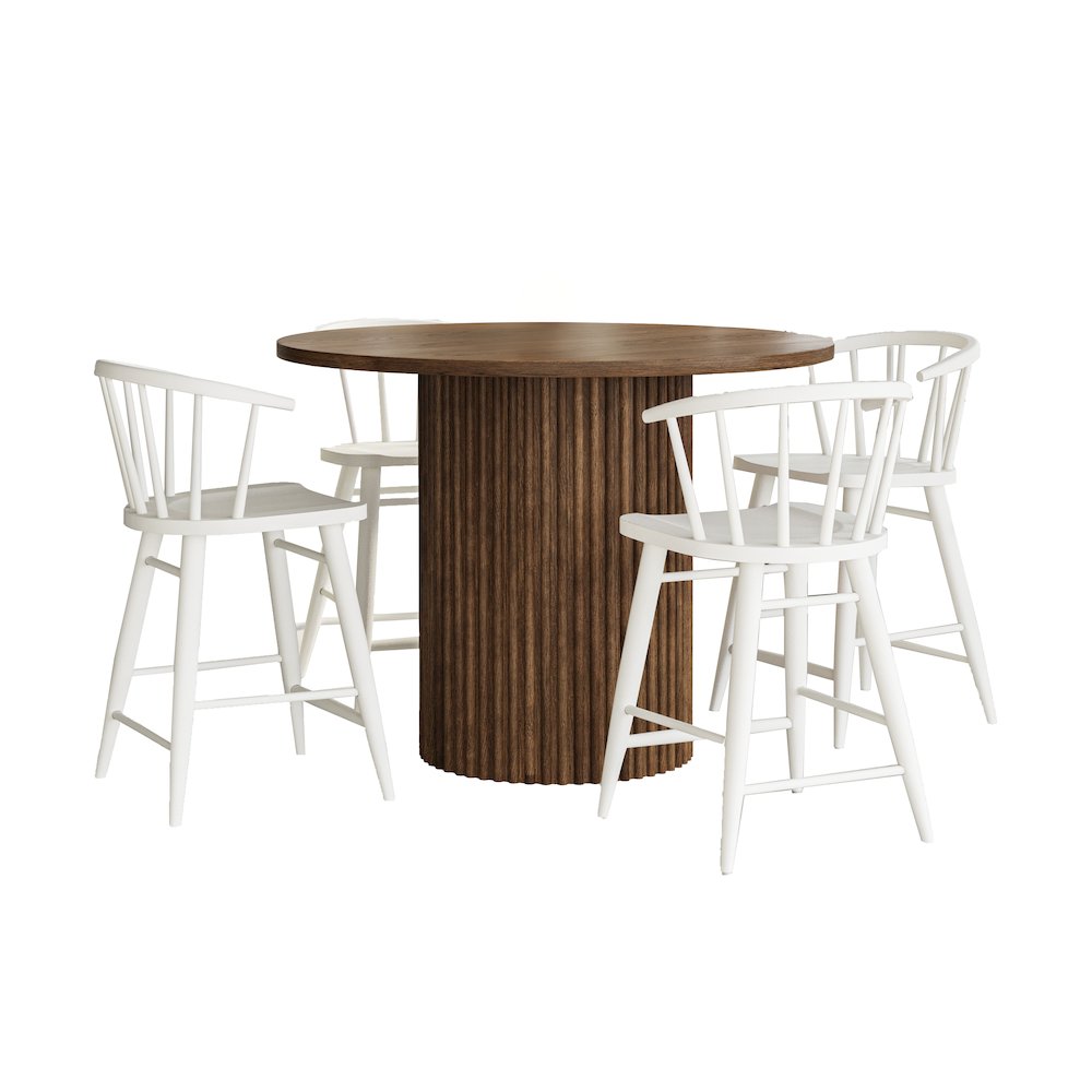 5-Piece Counter Height Dining Set with Round Table and Spindle Back Barstools. Picture 2