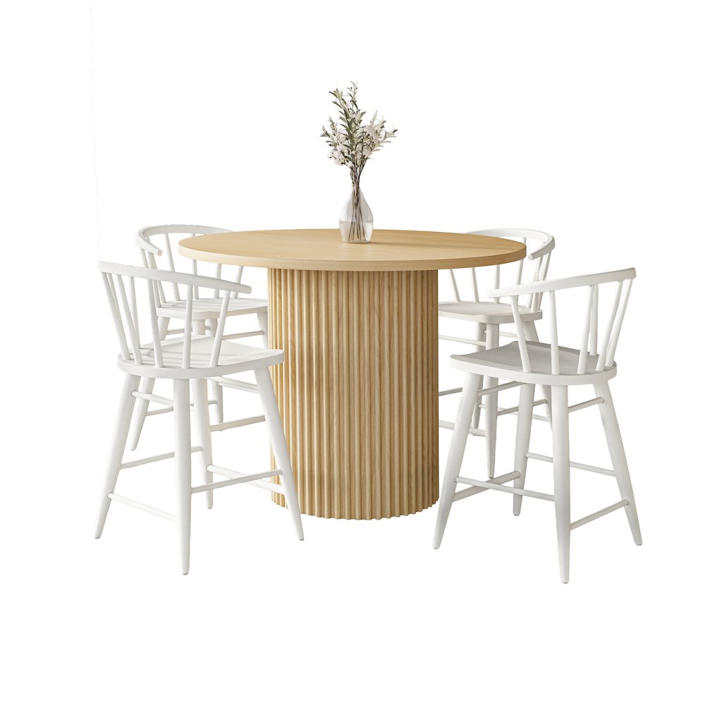 5-Piece Counter Height Dining Set with Round Table and Spindle Back Barstools. Picture 1